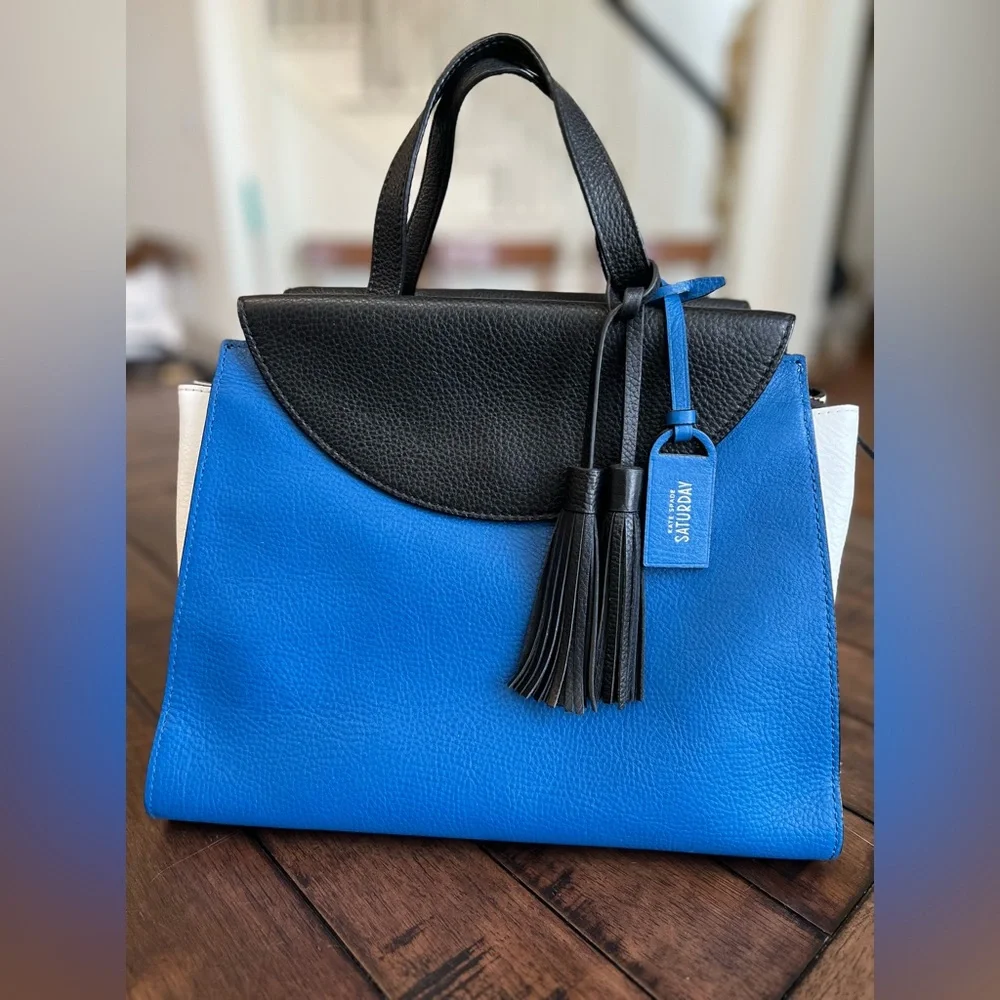 kate spade Blue, Black & White Leather Top-Handle Satchel - Picture 1 of 15